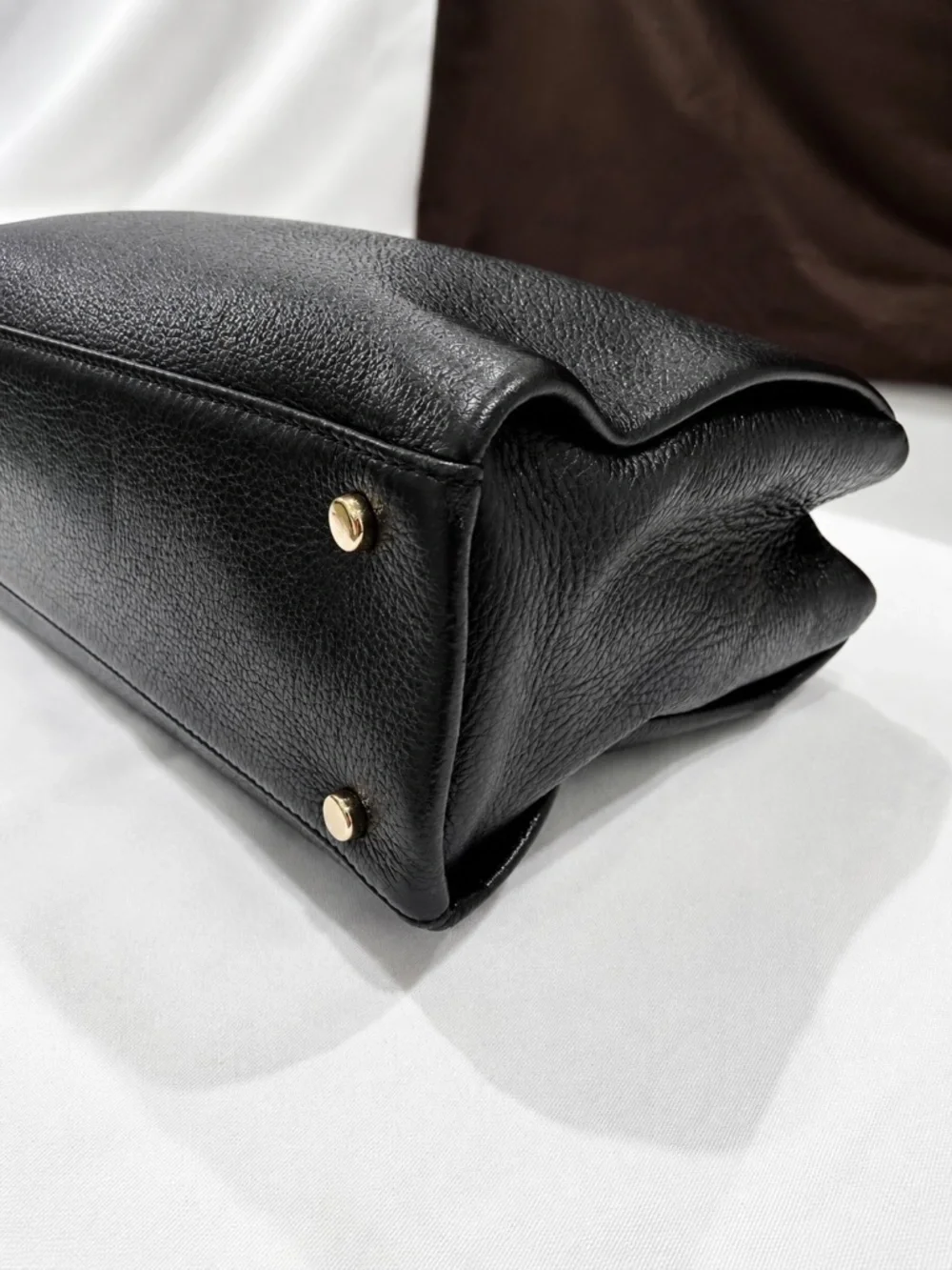 Kate Spade New York Black Pebbled Leather Tote w/ Gold Chain Handles & Dust Bag